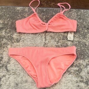 Aerie Pink Ribbed Bikini Set